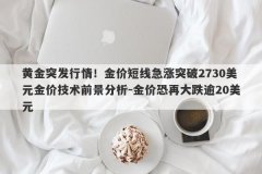 黄金突发行情！金价短线急涨突破2730美元金价技术前景分析-金价恐再大跌逾20美元